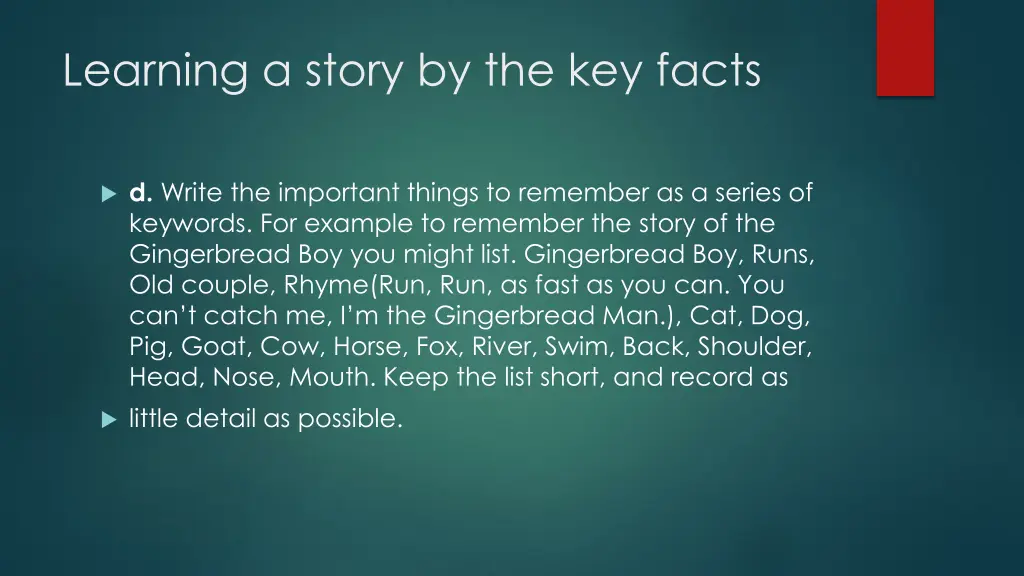 learning a story by the key facts 1