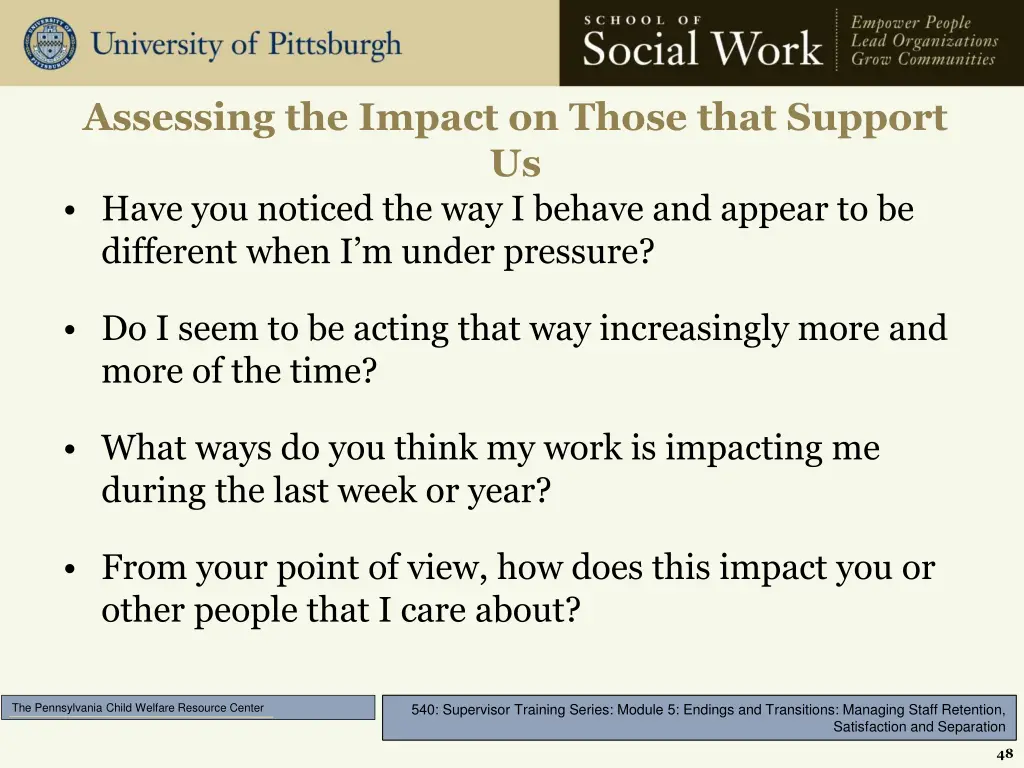 assessing the impact on those that support us