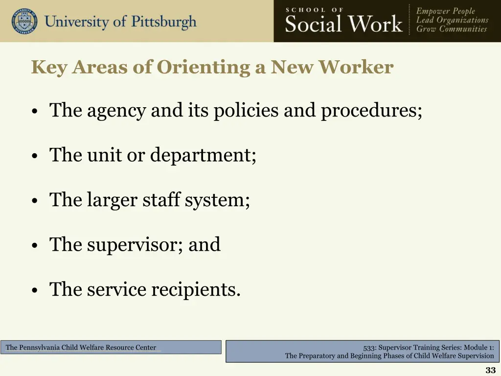 key areas of orienting a new worker