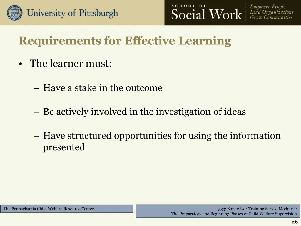 requirements for effective learning