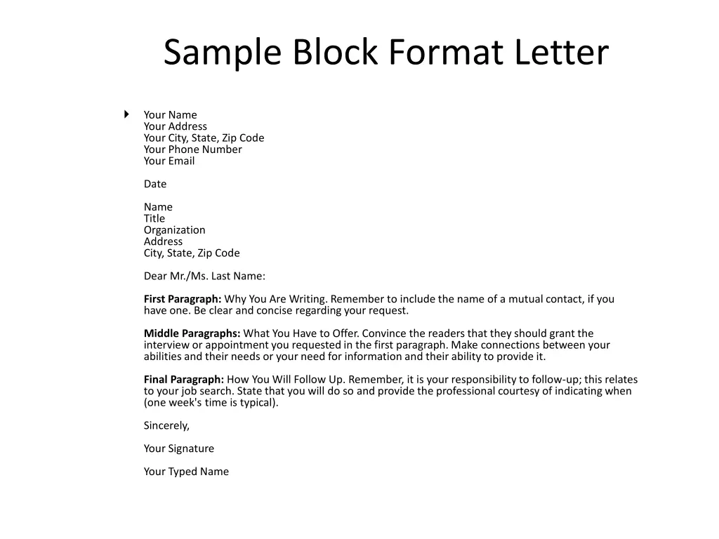 sample block format letter