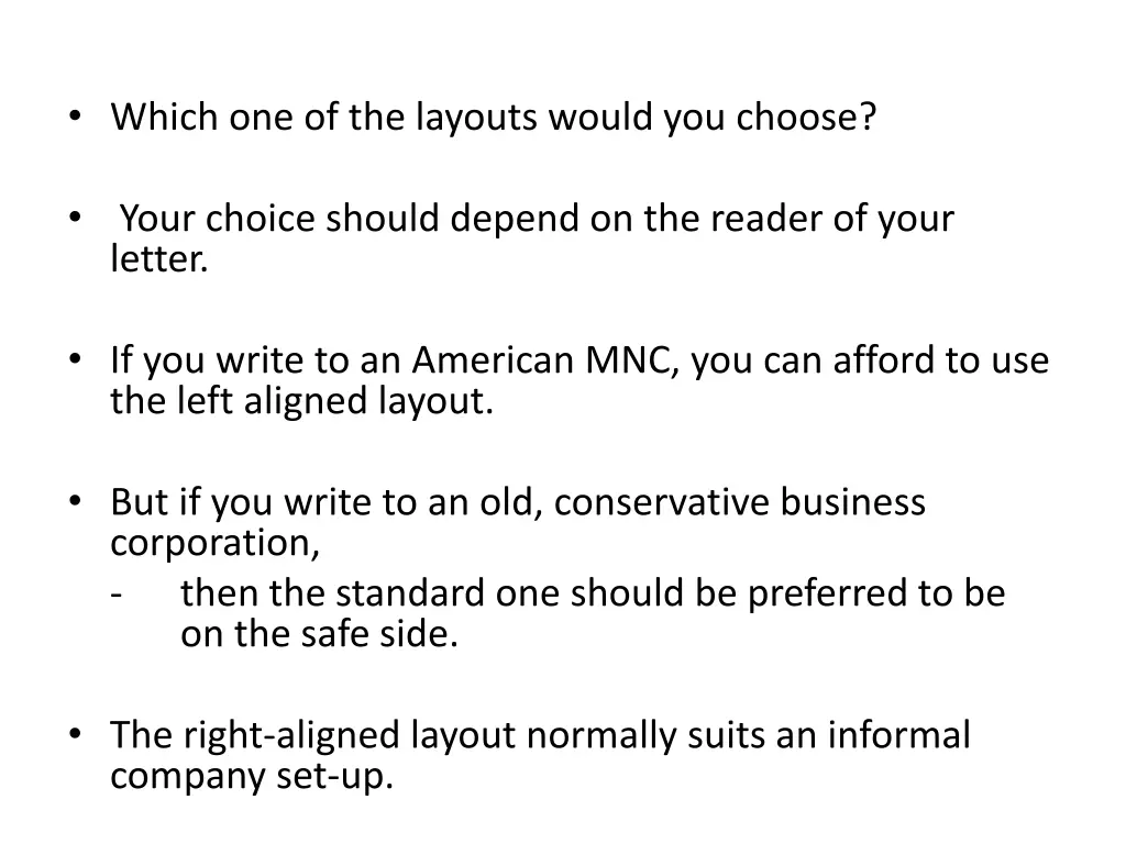 which one of the layouts would you choose