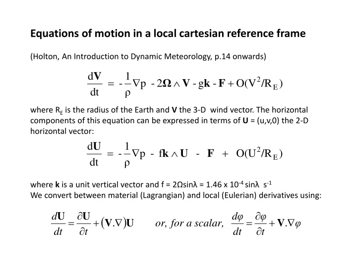 equations of motion in a local cartesian