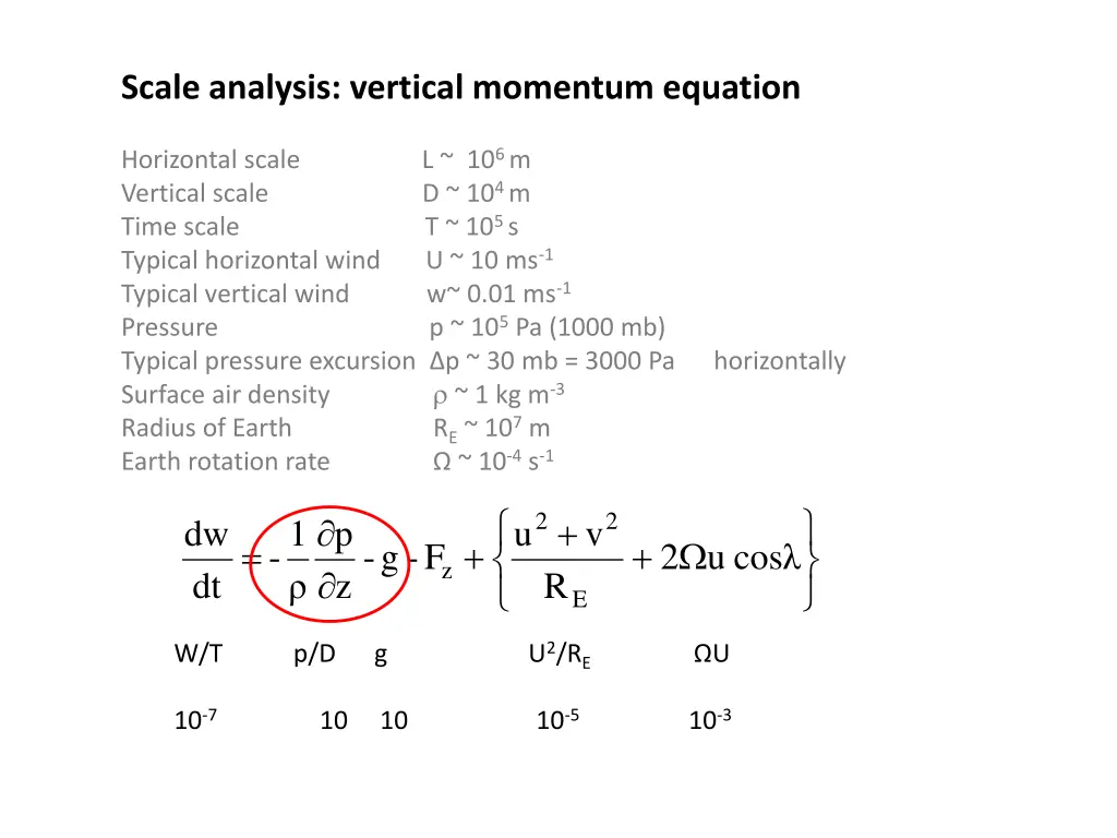 scale analysis vertical momentum equation