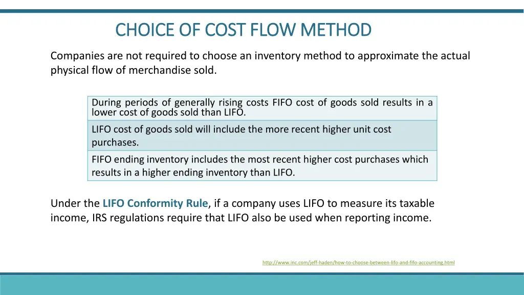 choice of cost flow method choice of cost flow