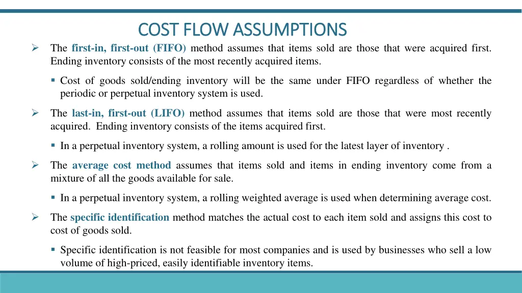 cost flow assumptions cost flow assumptions