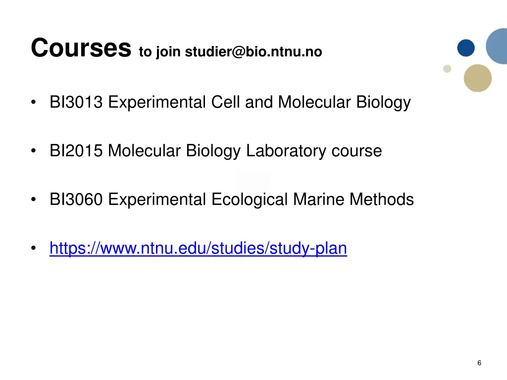 courses to join studier@bio ntnu no