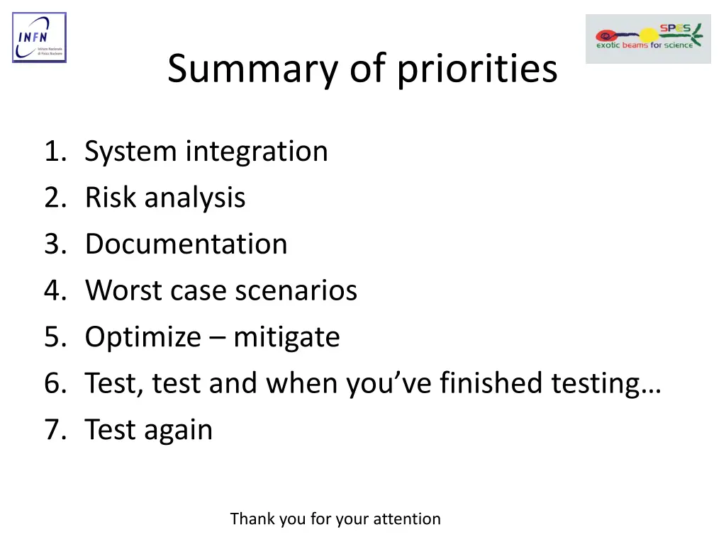 summary of priorities