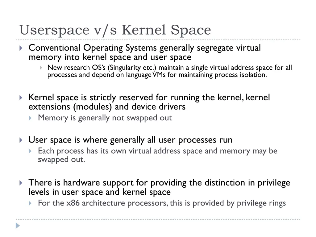 userspace v s kernel space