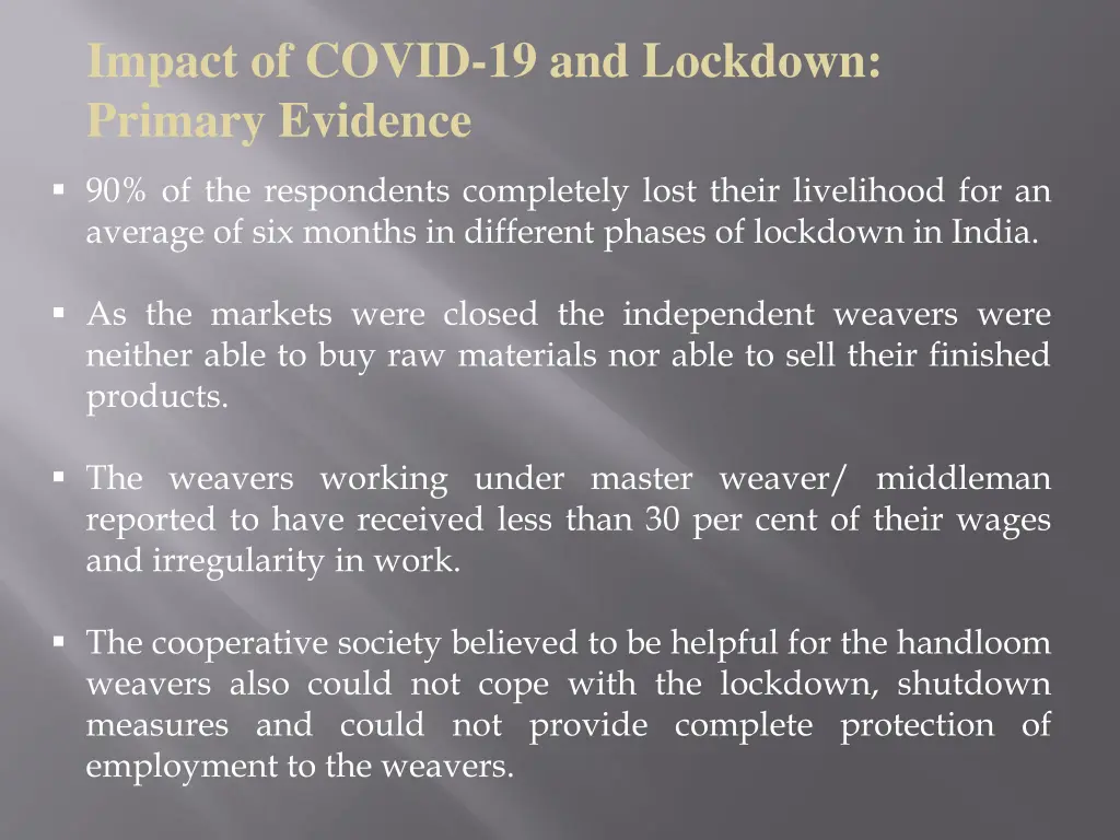 impact of covid 19 and lockdown primary evidence
