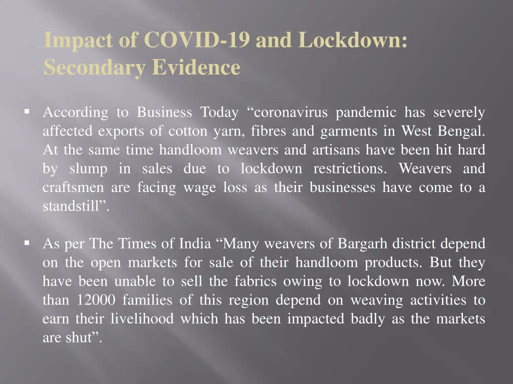 impact of covid 19 and lockdown secondary evidence