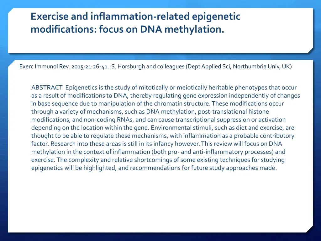 exercise and inflammation related epigenetic