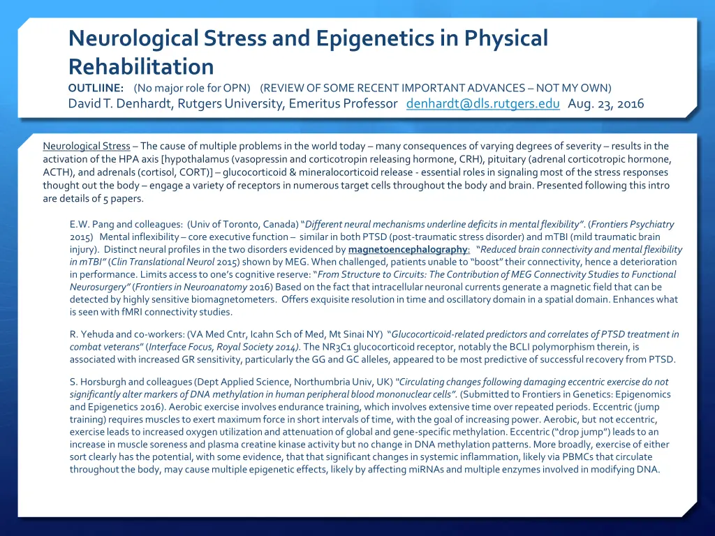 neurological stress and epigenetics in physical 1