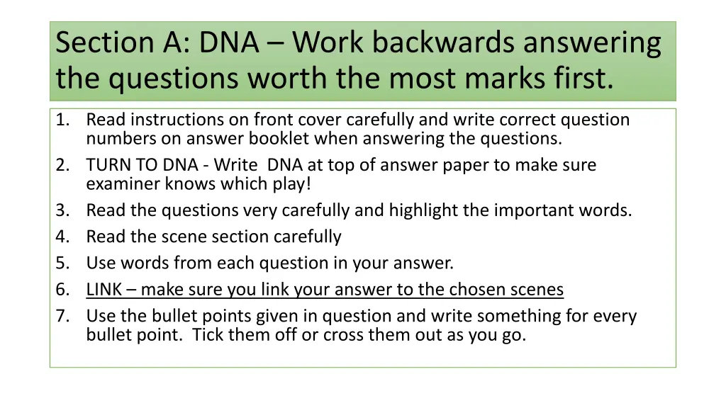 section a dna work backwards answering