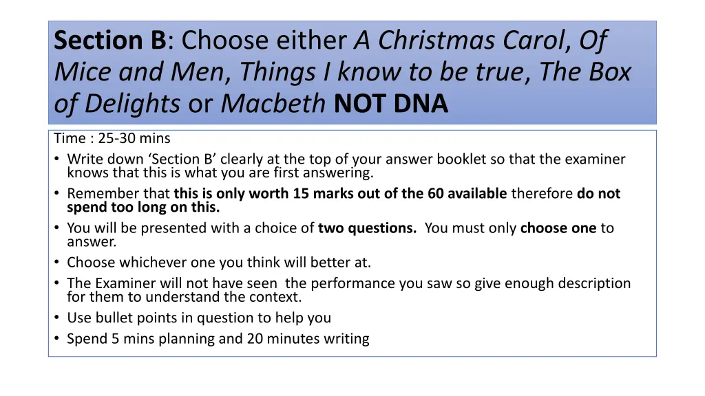 section b choose either a christmas carol of mice
