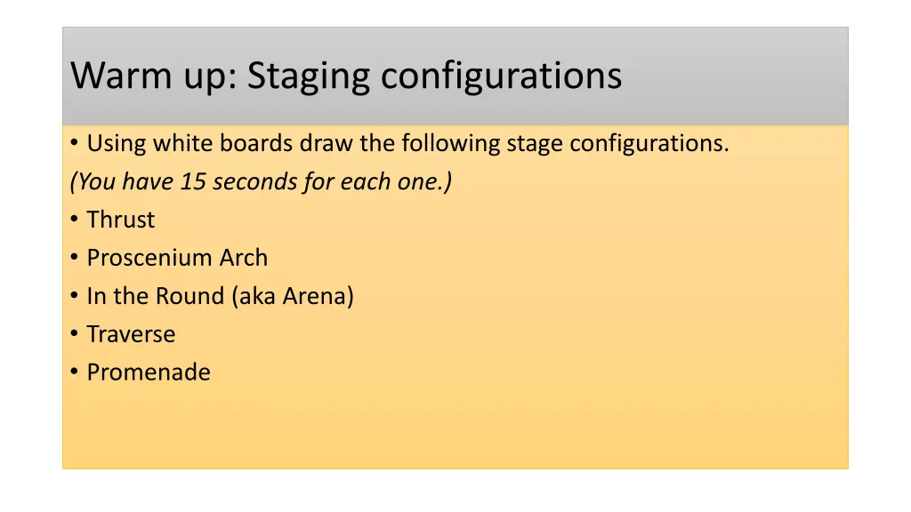 warm up staging configurations