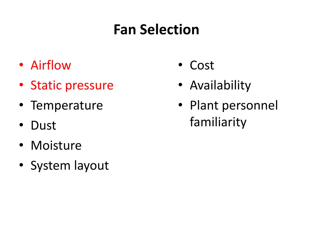 fan selection