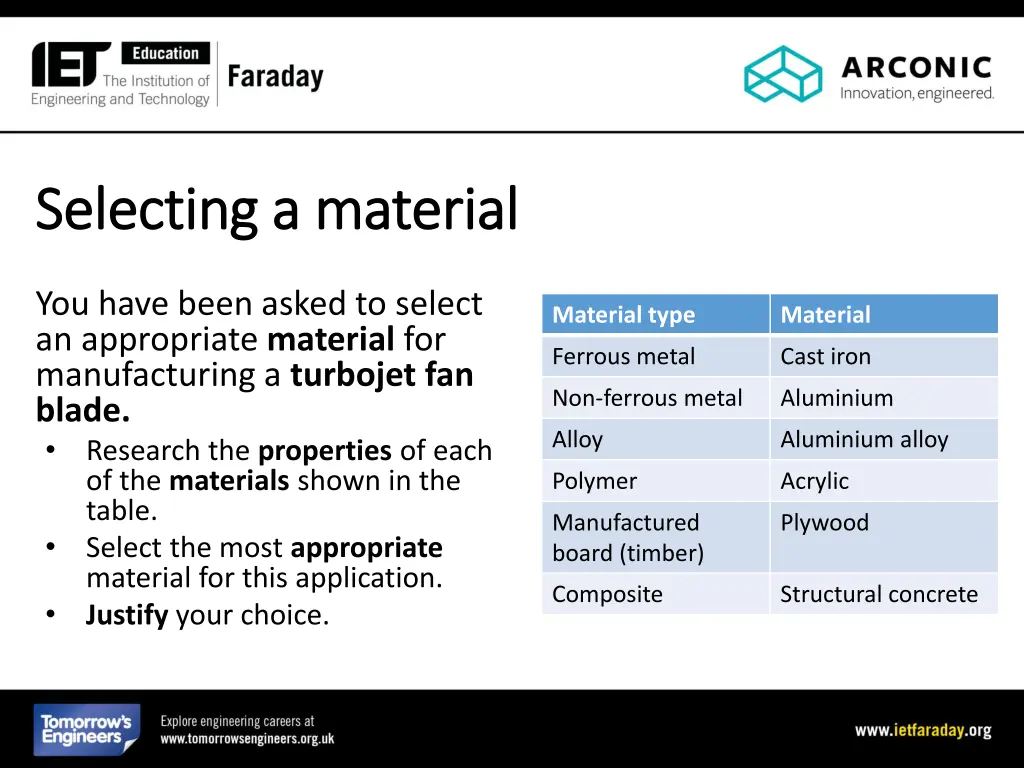 selecting a material selecting a material