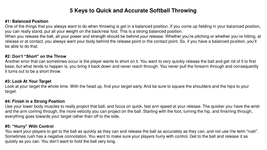 5 keys to quick and accurate softball throwing