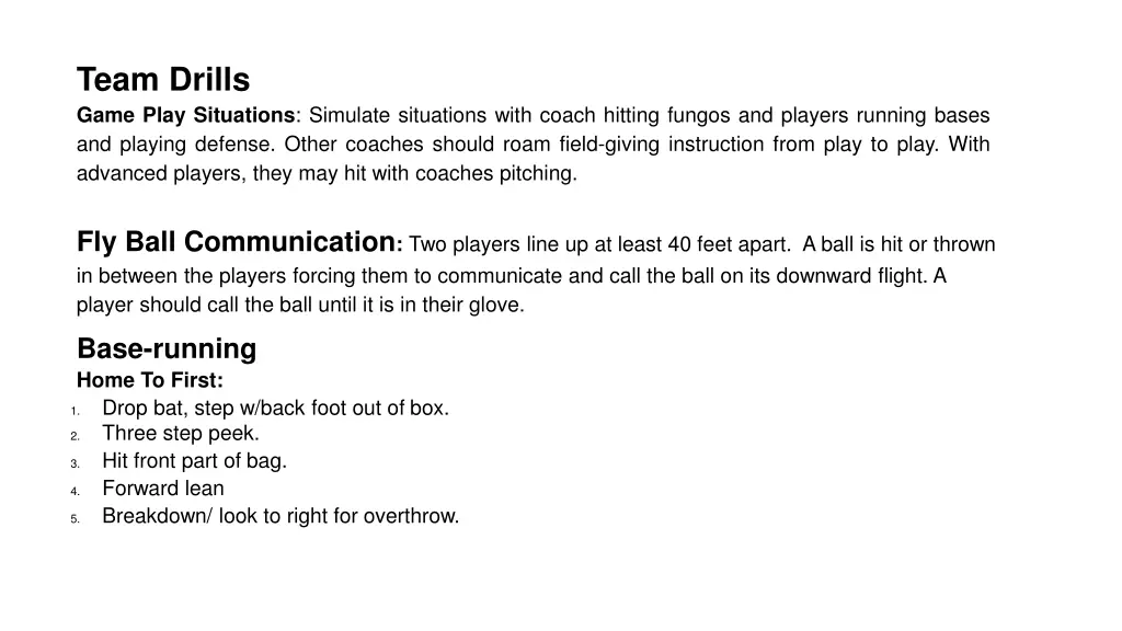 team drills game play situations simulate