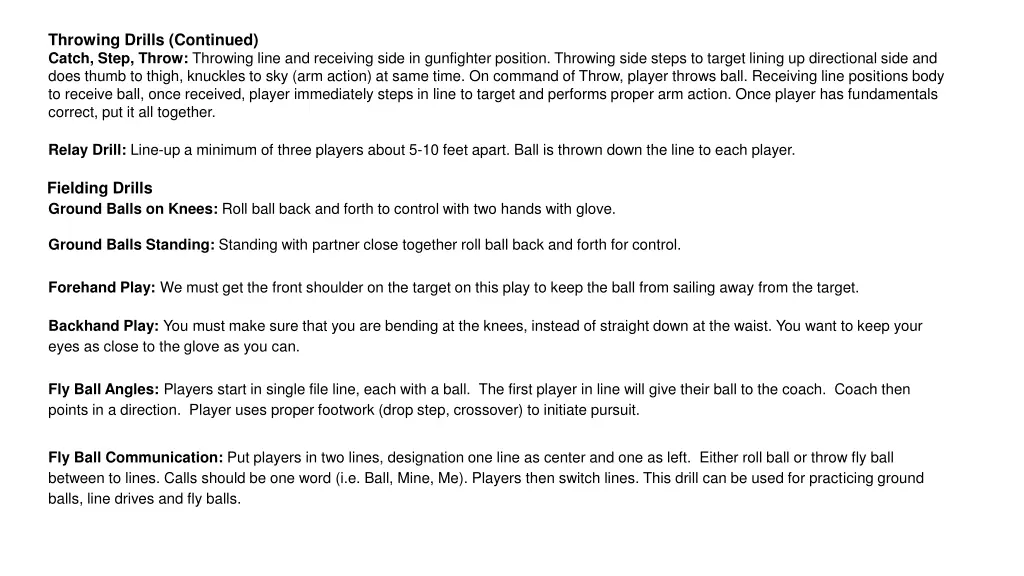 throwing drills continued catch step throw