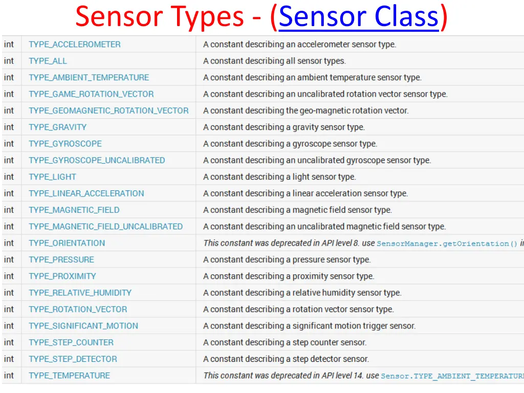 sensor types sensor class