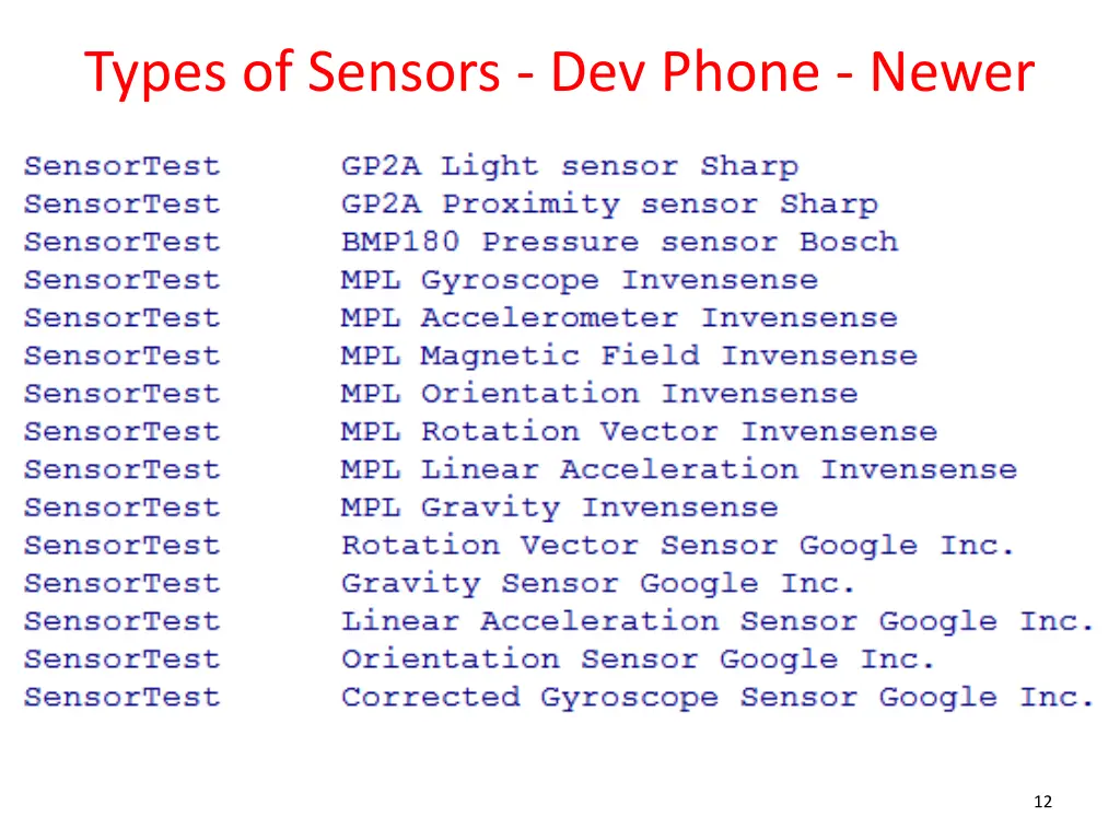 types of sensors dev phone newer