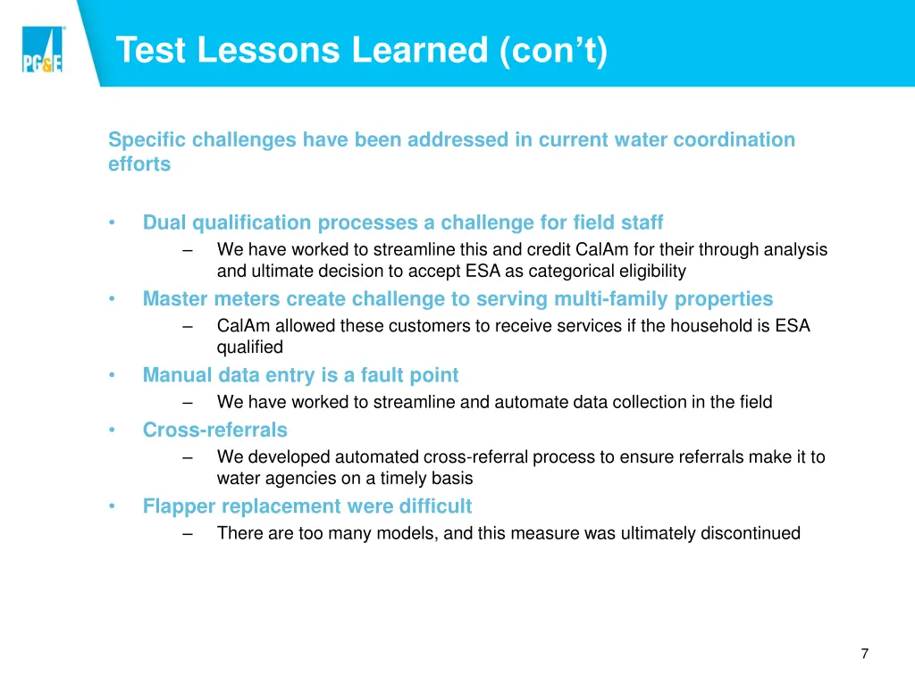 test lessons learned con t