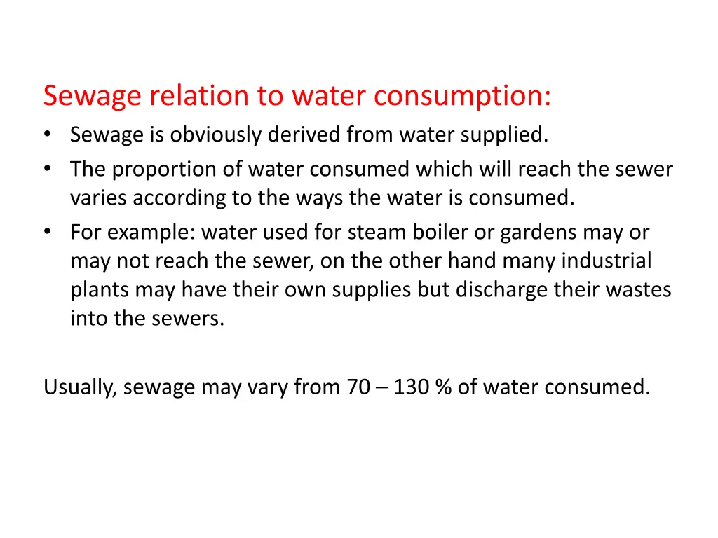 sewage relation to water consumption sewage