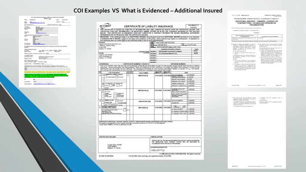 coi examples vs what is evidenced additional