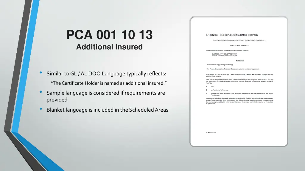 pca 001 10 13 additional insured