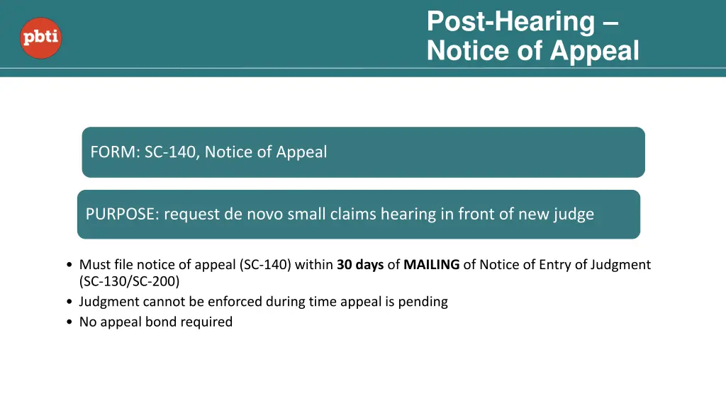 post hearing notice of appeal