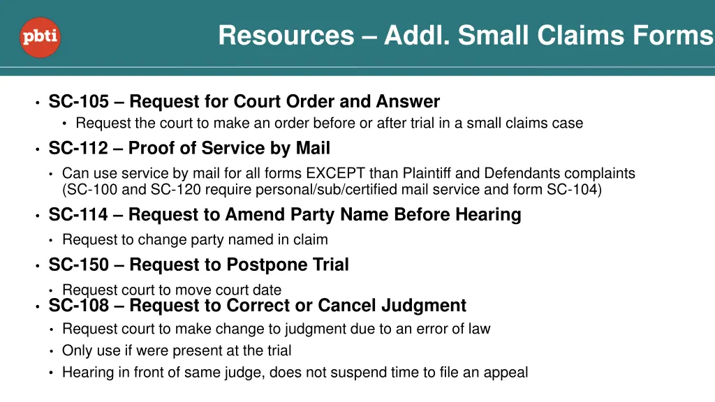 resources addl small claims forms