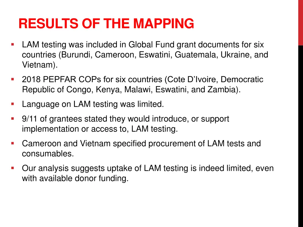 results of the mapping