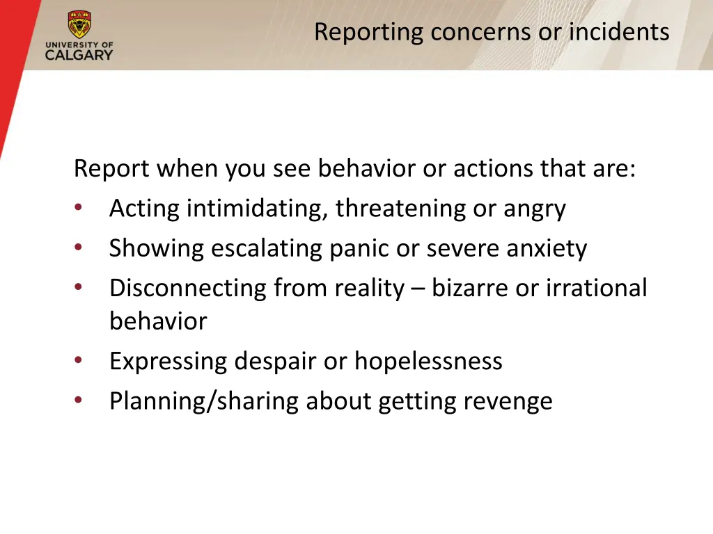 reporting concerns or incidents