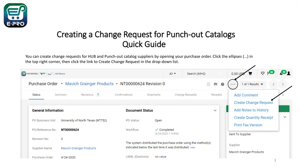 creating a change request for punch creating 1