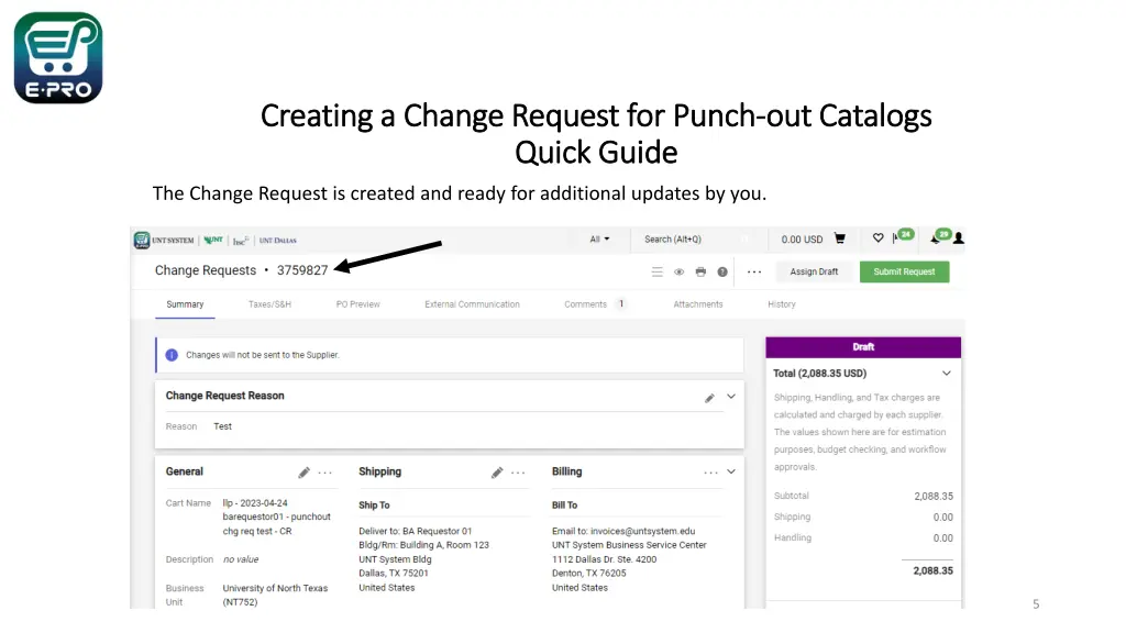 creating a change request for punch creating 3