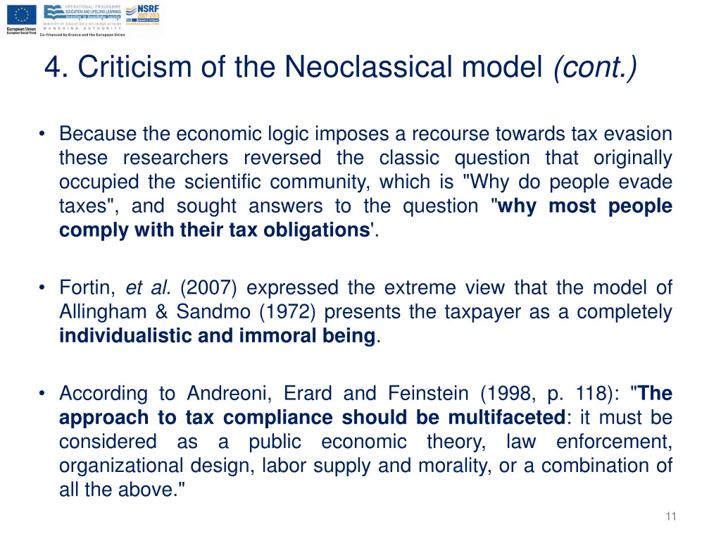 4 criticism of the neoclassical model cont