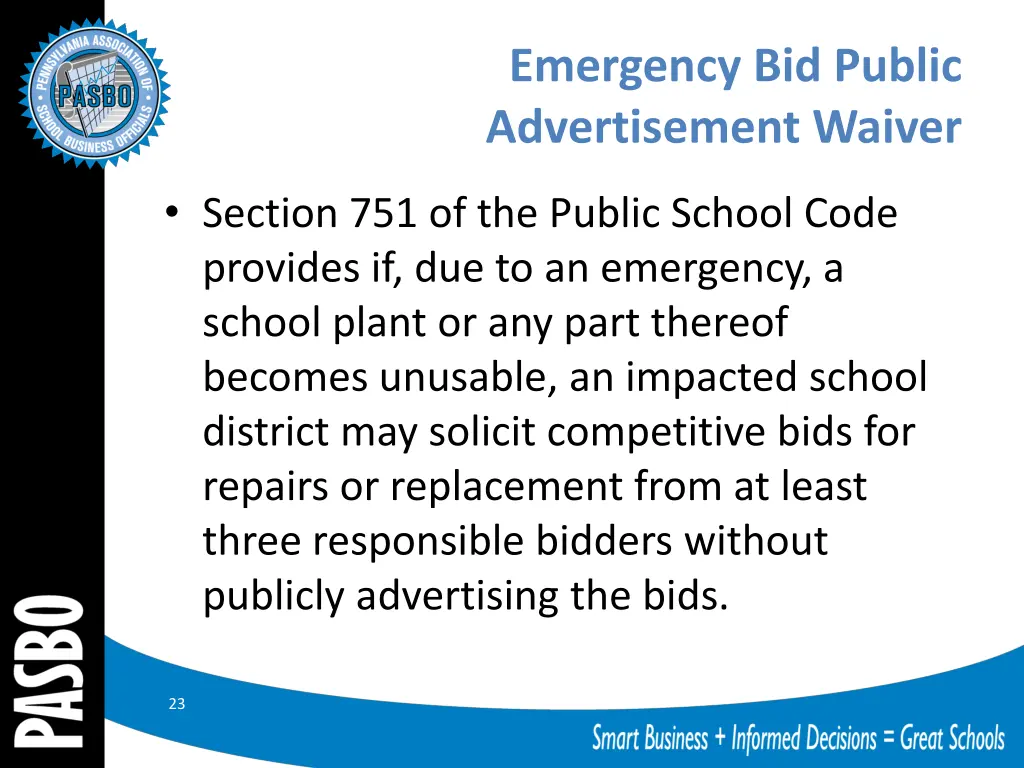 emergency bid public advertisement waiver