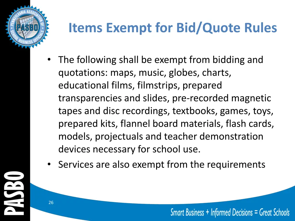 items exempt for bid quote rules