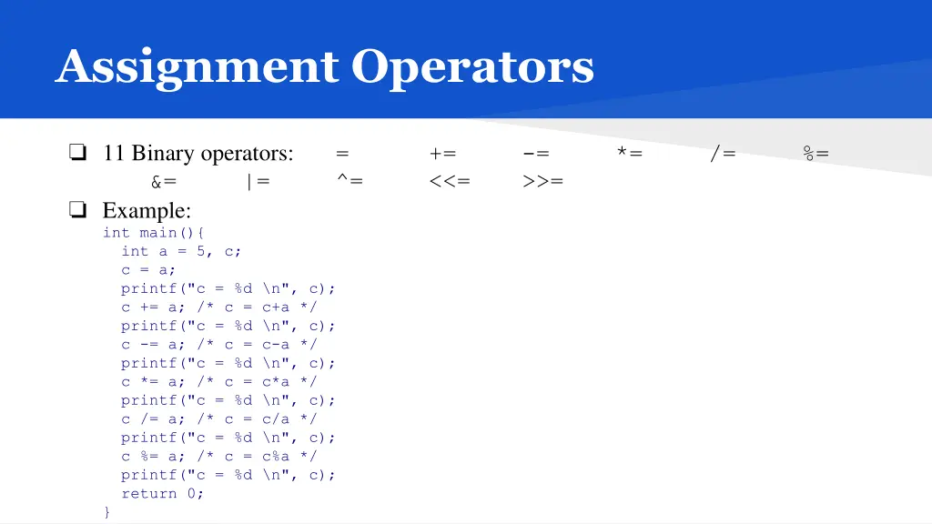 assignment operators