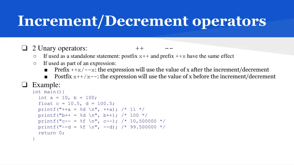 increment decrement operators