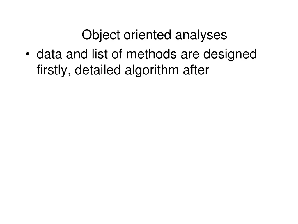 object oriented analyses data and list of methods