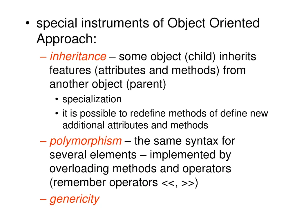 special instruments of object oriented approach