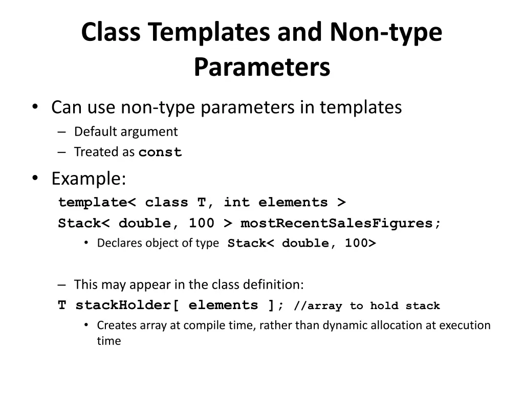 class templates and non type parameters