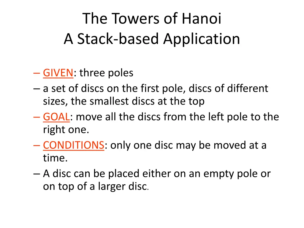 the towers of hanoi a stack based application