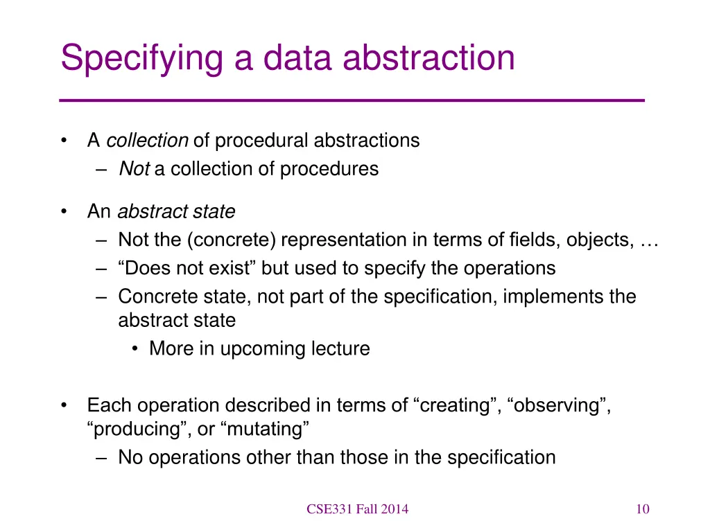 specifying a data abstraction