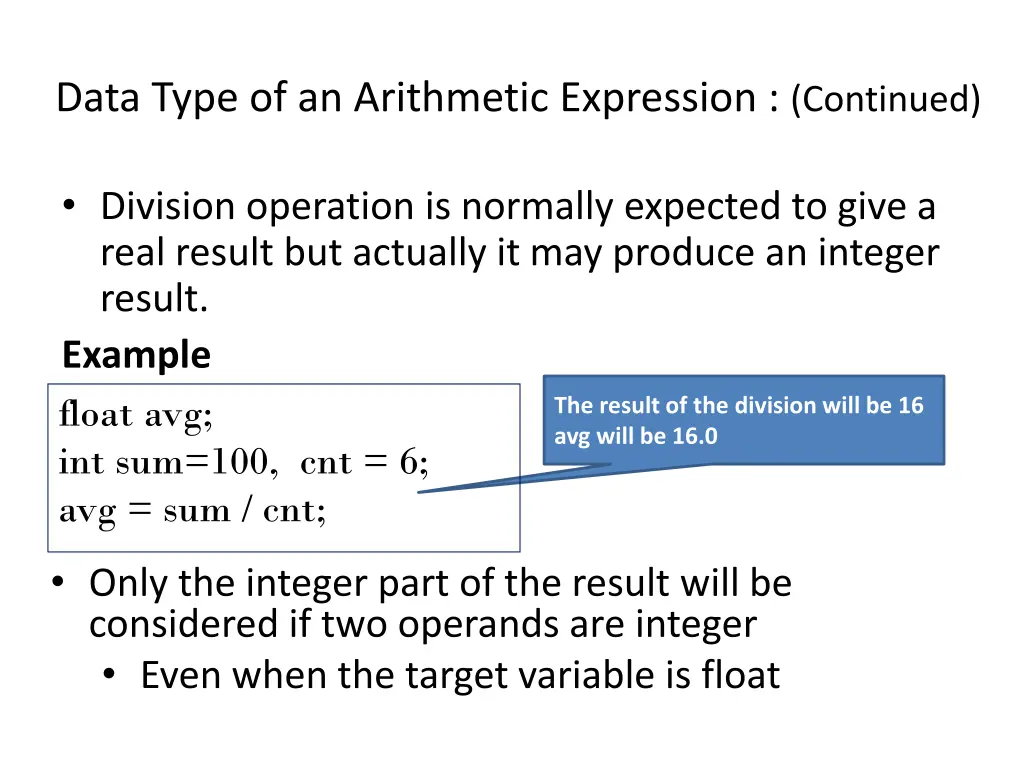 data type of an arithmetic expression continued 1