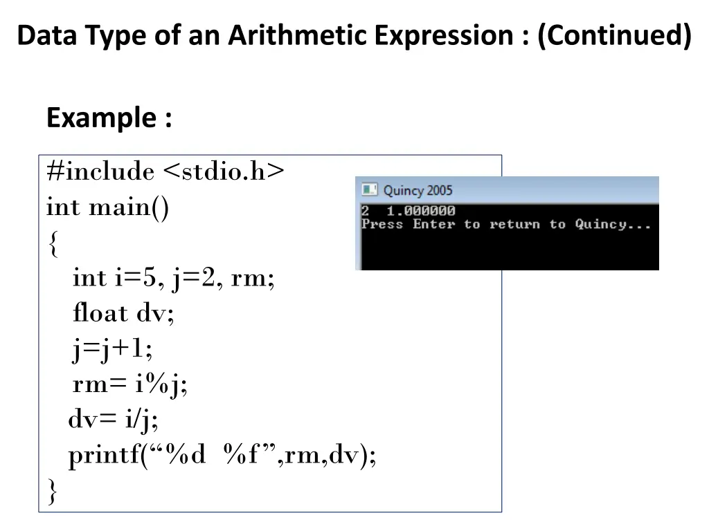 data type of an arithmetic expression continued 2