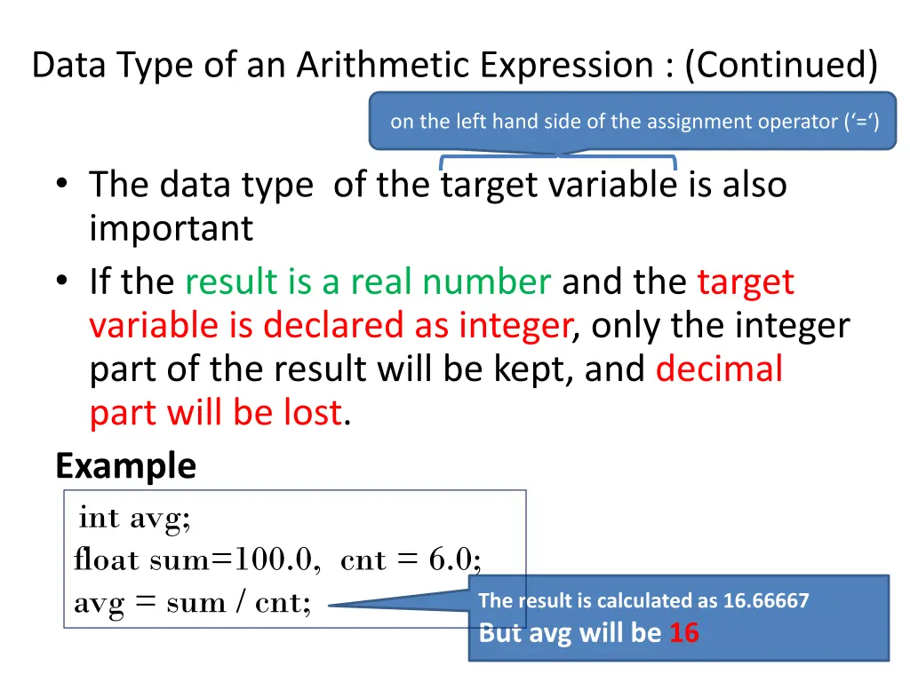 data type of an arithmetic expression continued